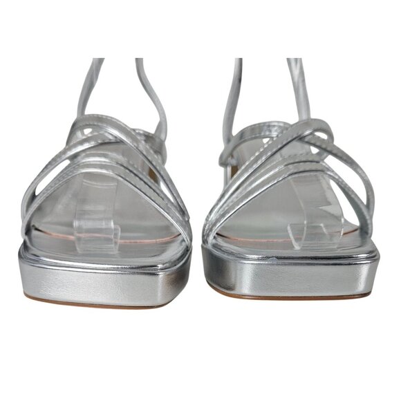 Womens 8.5 Silver Block Heel Sandals Strappy Adj Ankle Strap Party Wedding Sexy - Picture 5 of 13